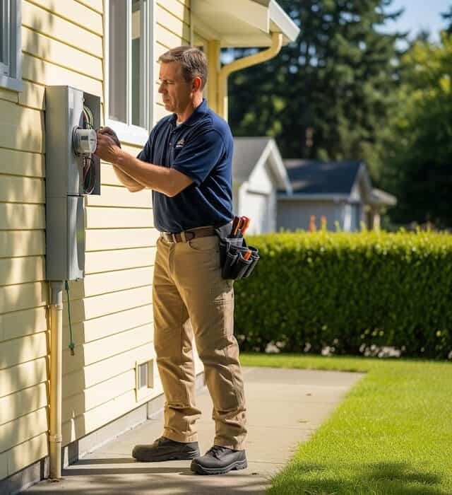 north houston residential electrician working on a panel on a house