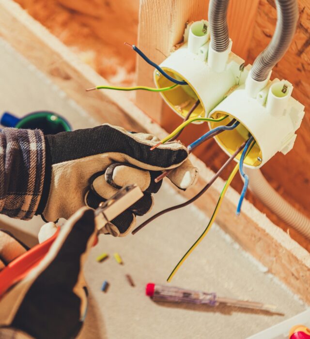 Electrical wiring on residential construction job site.