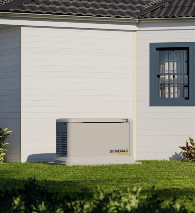 Generac generator installation next to home in fate, tx