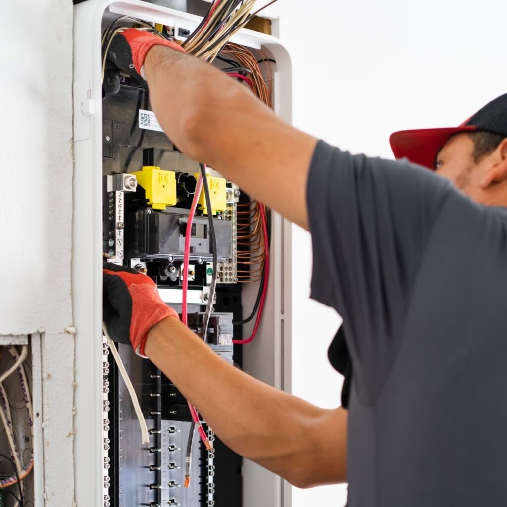 Electrician installing a SPAN electric panel for homeowner in texas