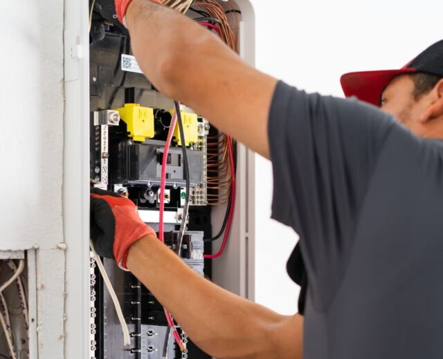 Electrician installing a SPAN electric panel for homeowner in texas