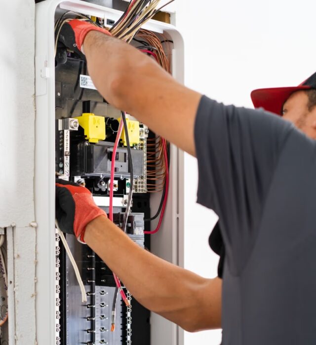 Electrician installing a SPAN electric panel for homeowner.