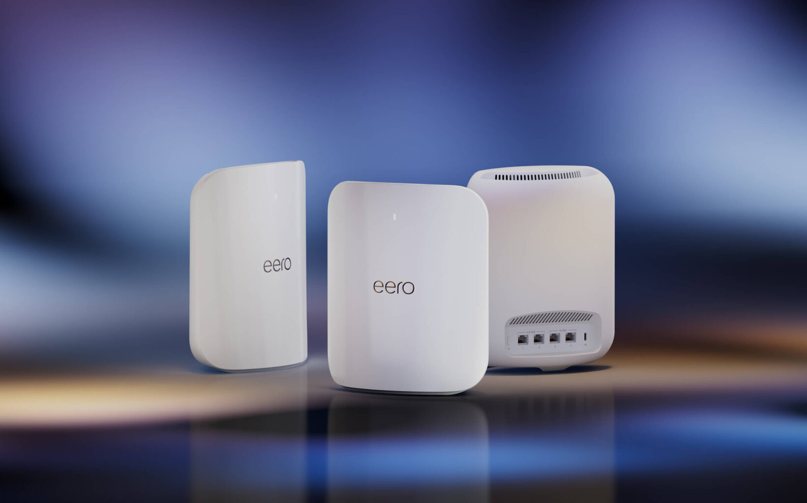 3 eero wifi devices on display for home network configuration