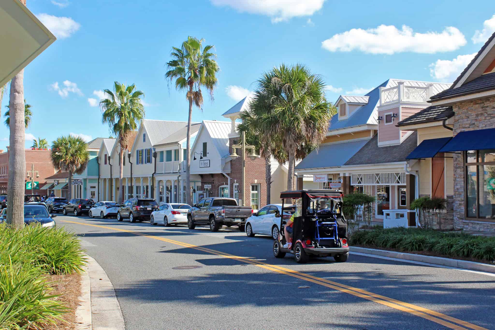 View of businesses on Old Mill Run. Lake Sumter Landing is one of the business districts in The Villages, Florida's largest senior adult community. Source: Steven Martin